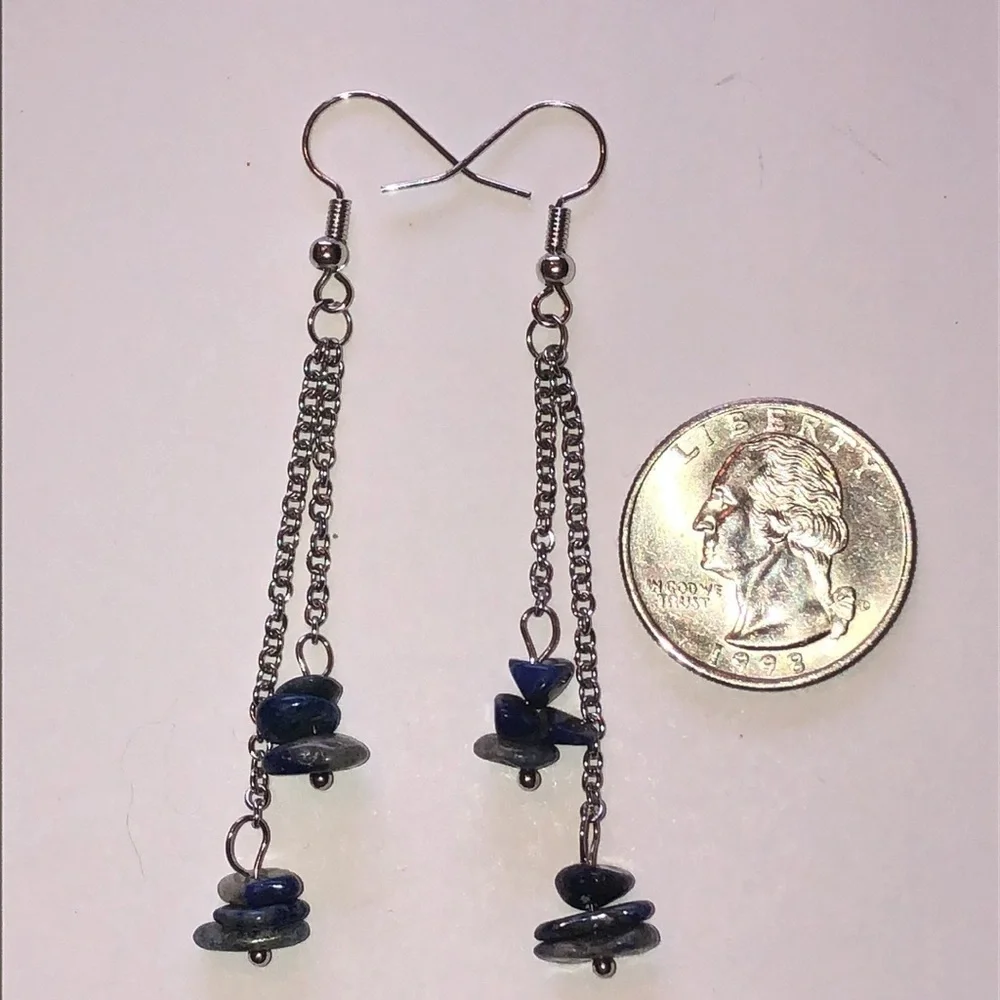 Sodalite Blue Semi Precious Stone and Silver Boho Dangle Earrings